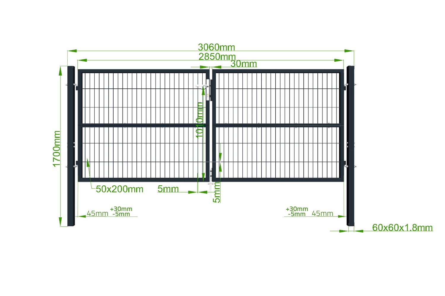 Dubbele poort voor lasdraadhekwerk 3m RAZO 300B120 antracietgrijs