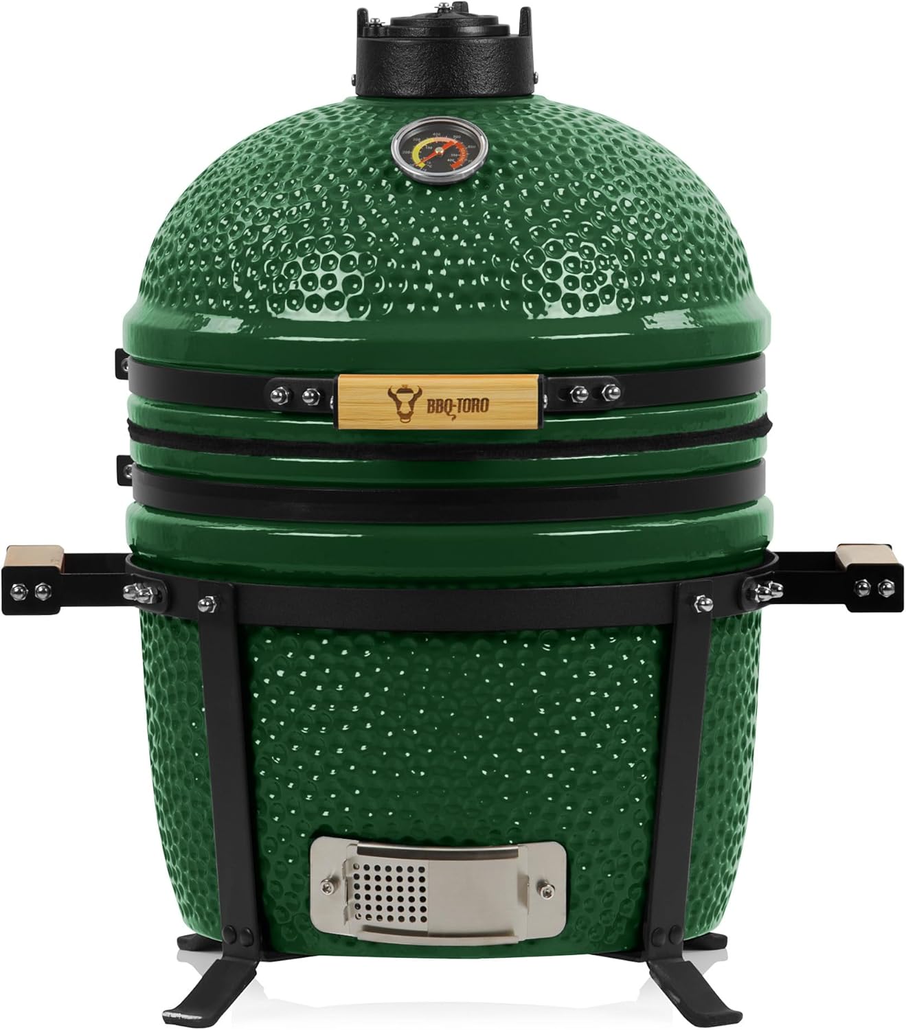 BBQ-Toro Kamado Grill Holzkohlegrill Shiro Ø 39 cm | Grün | Mini Holzkohlegrill mit Thermometer & Holzgriffen | Keramikgrill rund | Ceramic Grill Ei, Smoker, BBQ Grillofen, Kamado BBQ
