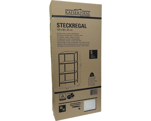 Kaiserthal verzinkte stellingkast, 158x80x35 cm, 4 legborden, draagvermogen 260 kg