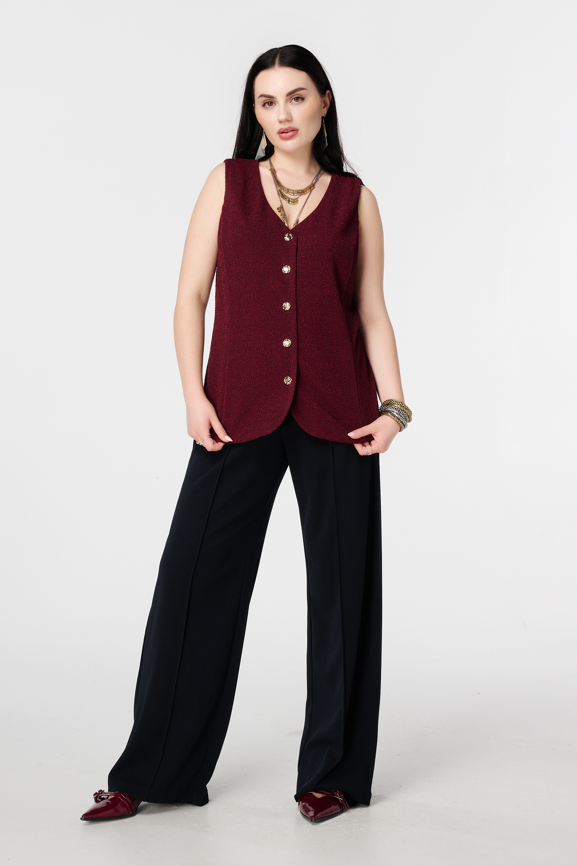 Gilet met knopen en lurex Donker rood