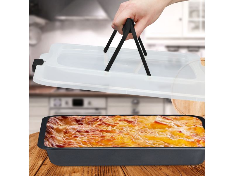 relaxdays Backform eckig 40.5 cm x 32.5 cm, Schwarz Praktische Blechkuchen Transportbox