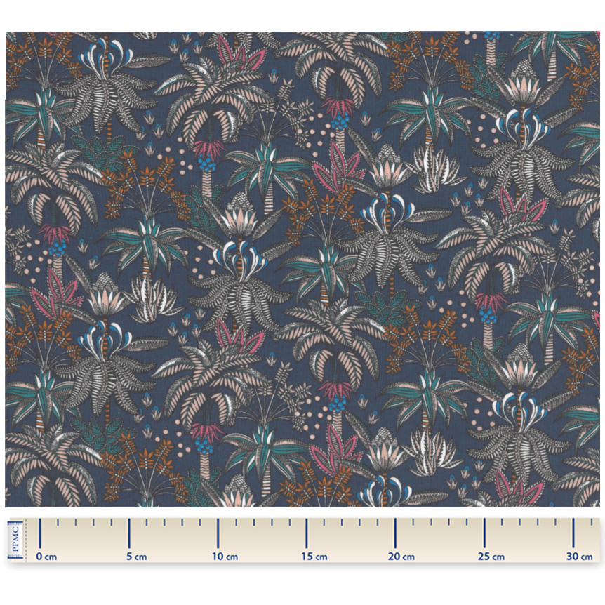 Tissu Coton Au Mètre Ex2432 Foret Exotique Marine