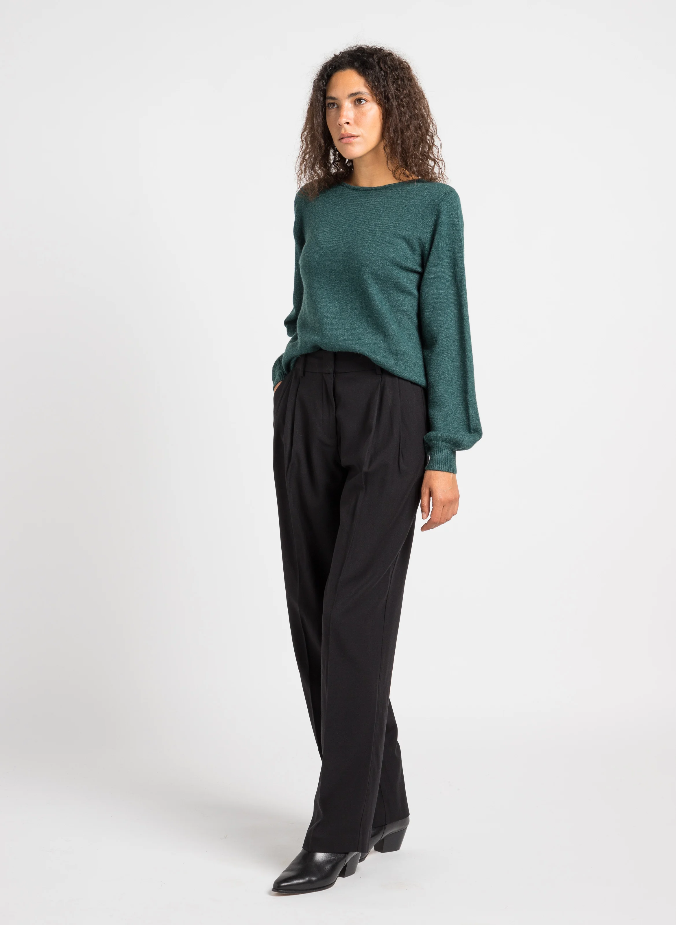 RIL - Pull col rond en maille mélangée | Vert