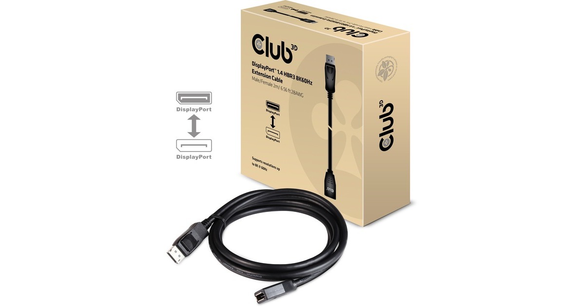 Club 3DDisplayPort 1.4 HBR3 Extension Cable 8K60Hz M/F verlengkabel  (Zwart, 2 meter, CAC-1022)