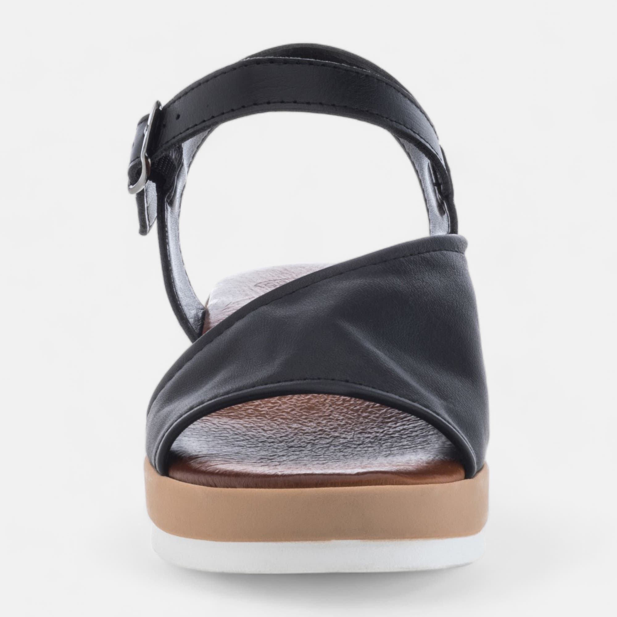 Sandales à talon compensé Femme en cuir noir