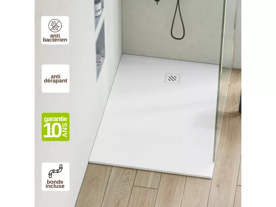 Receveur de Douche Extraplat MINIMO - 100x140x2,6cm - Texture Ardoise Blanc - Résine Minérale - RÉSIGRÈS