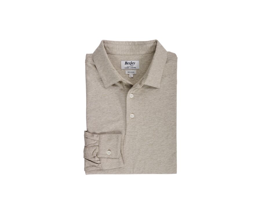 Polo manches longues homme Taupe Clair chiné - AIDEN ML