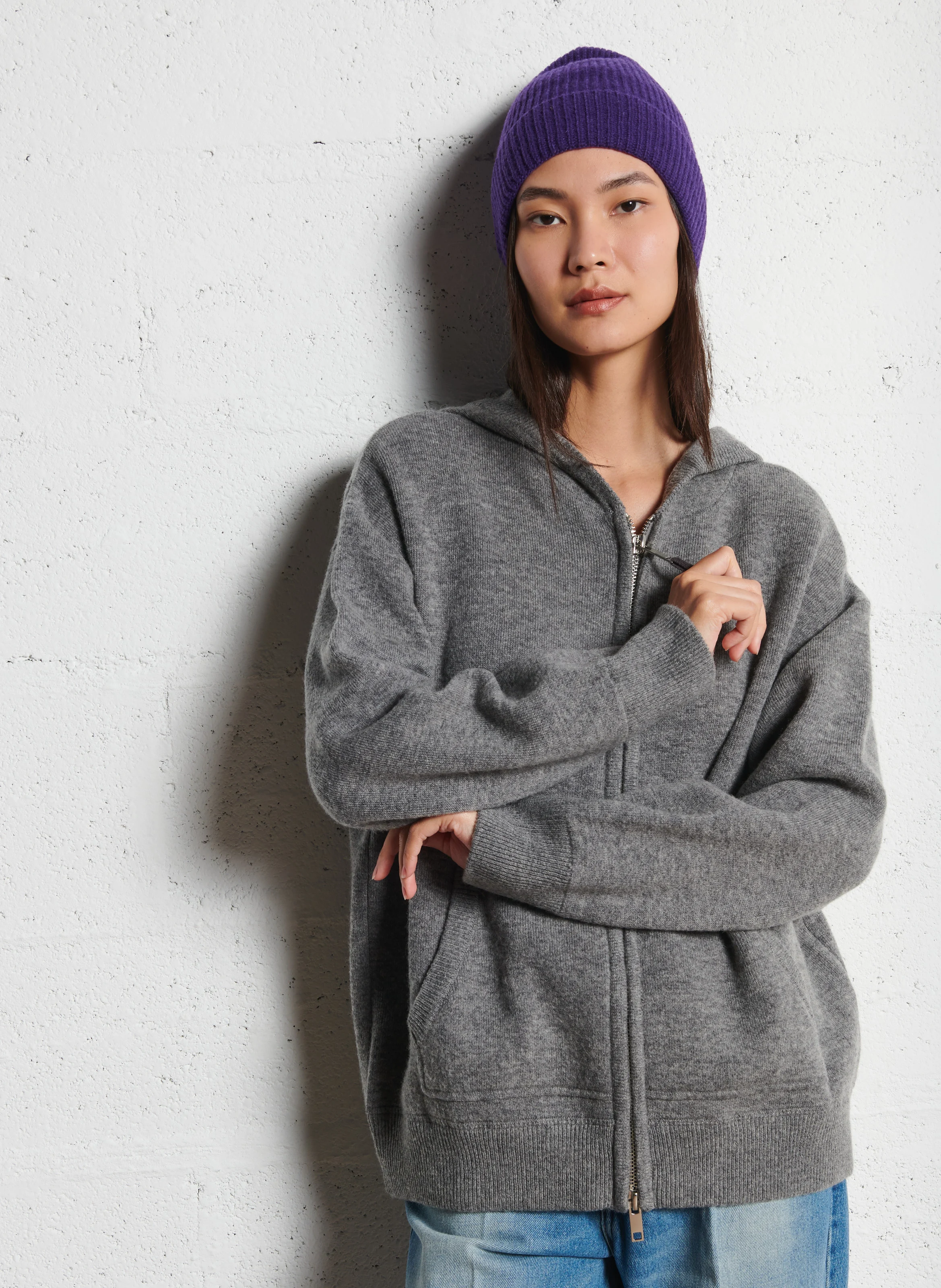 AGATHE - Sweat à capuche oversize en laine mélangée | Gris