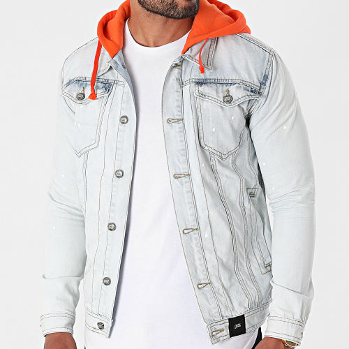 Veste Jean A Capuche M3192 Bleu Wash Orange