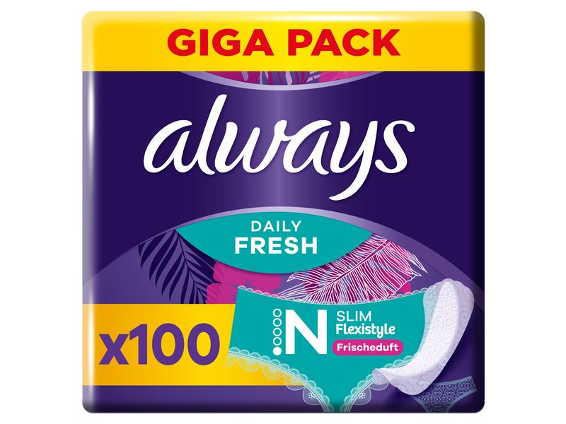 Always Slipeinlage Daily Fresh Flexistyle Slim 100 Stück Hochwertige Einlagen mit saugfähigem Kern und Frischeduft