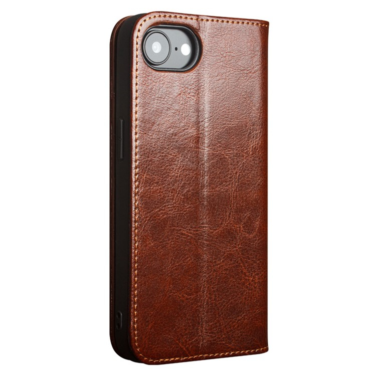 iPhone 16e Echtleder Tasche Flip Cover mit Kartenfächer - Braun