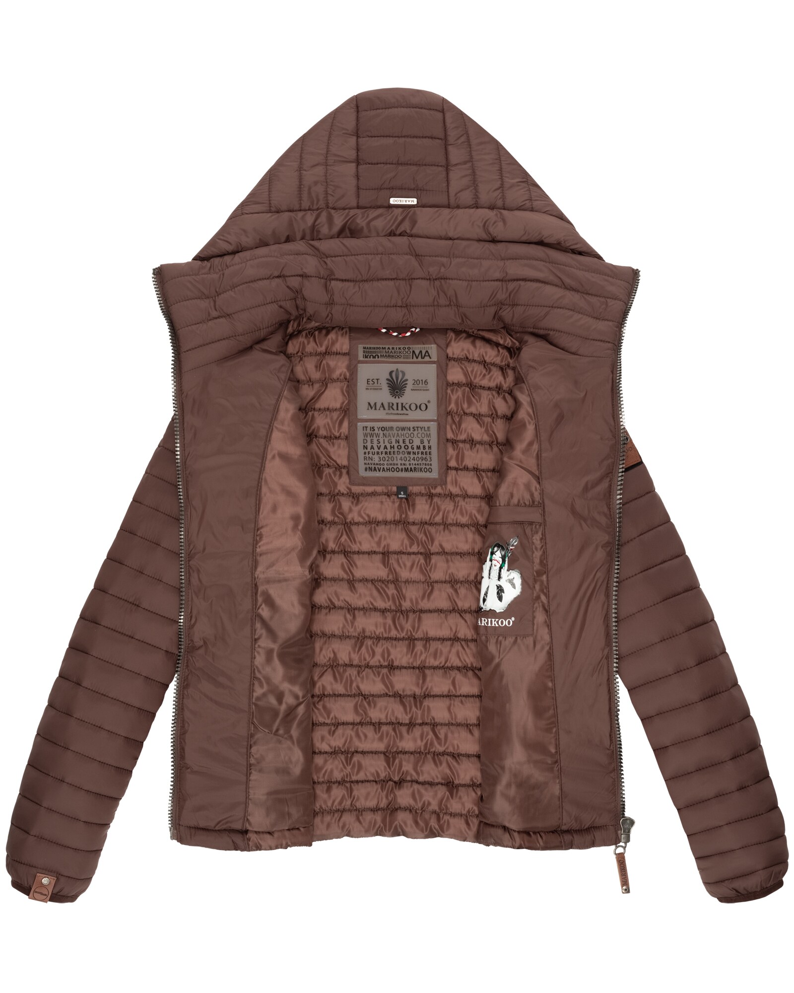 MARIKOO Damen Stylische Steppjacke Übergangsjacke mit abnehmbarer Kapuze Löwenbaby
