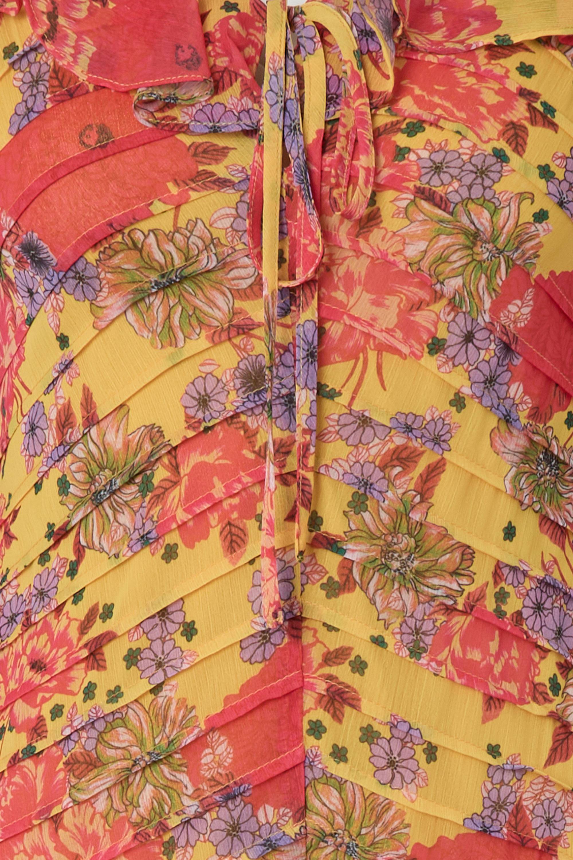 Warehouse Robe Midi À Imprimé Floral Avec Plis Nervurés Et Volants