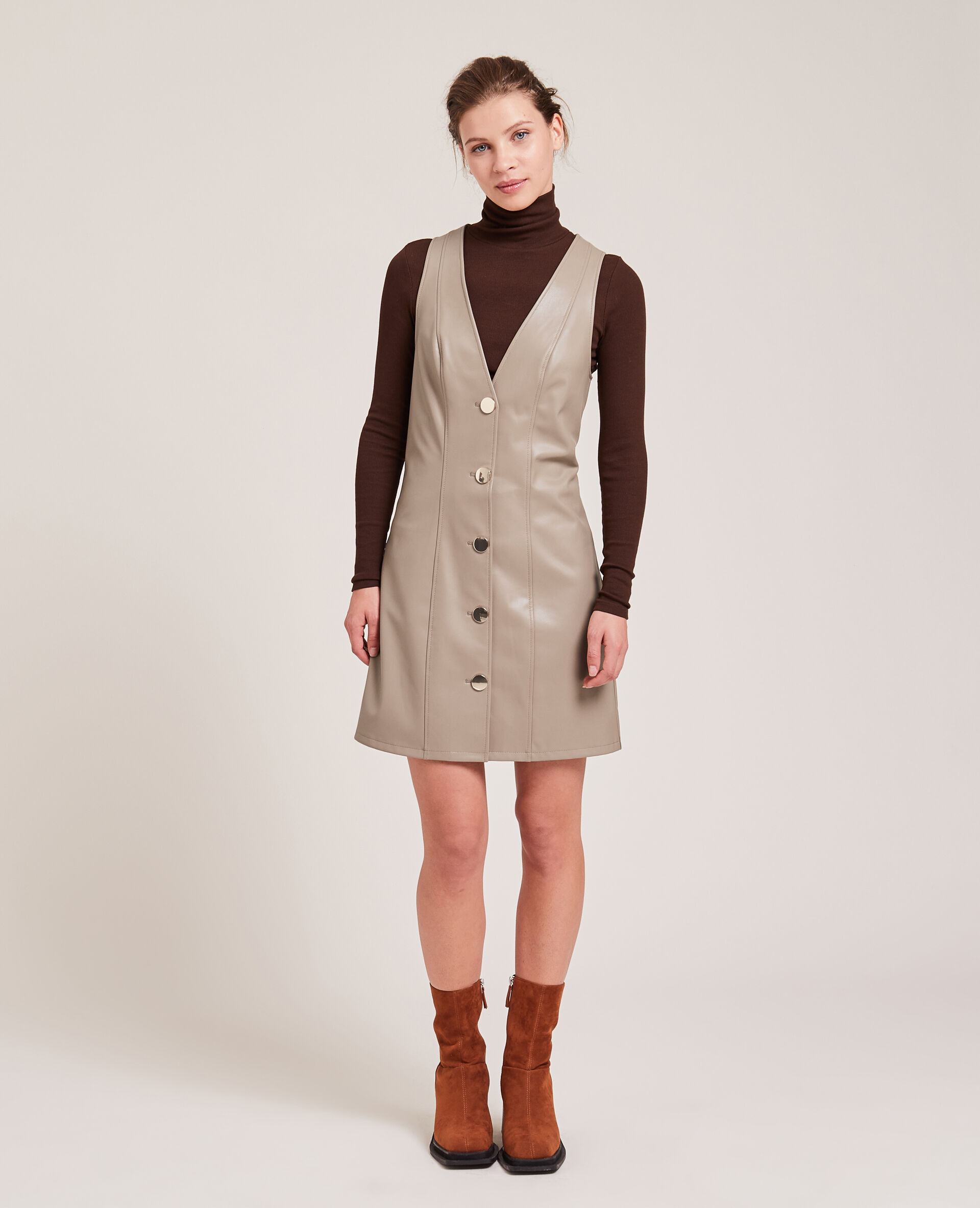 Robe courte en simili cuir - Beige
