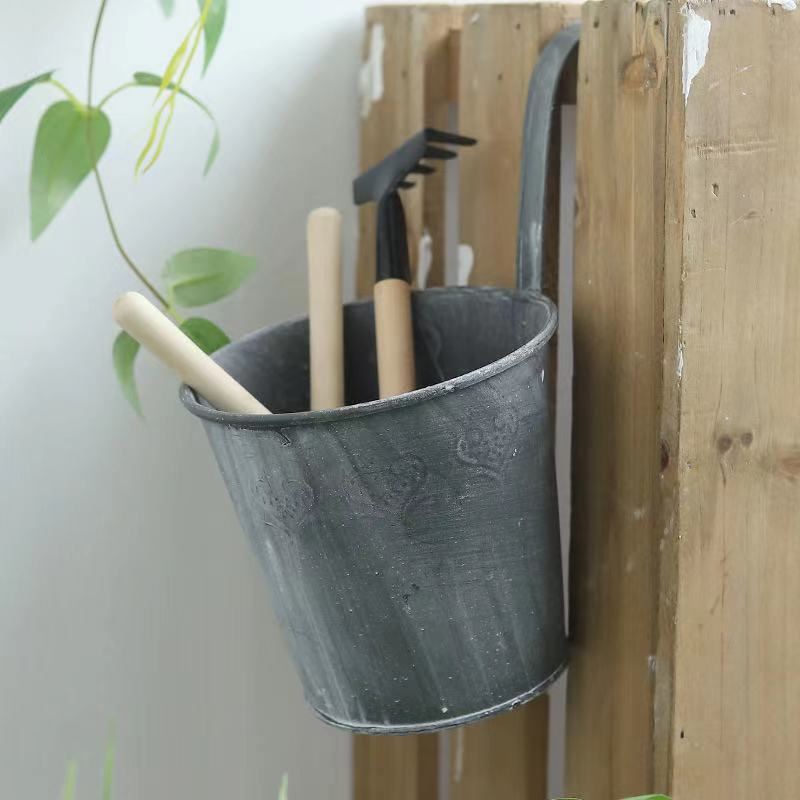 (Ø180x95mm) Metall Balkon Blumentopf Hängender Pflanzen Korb Home Deko - Grau