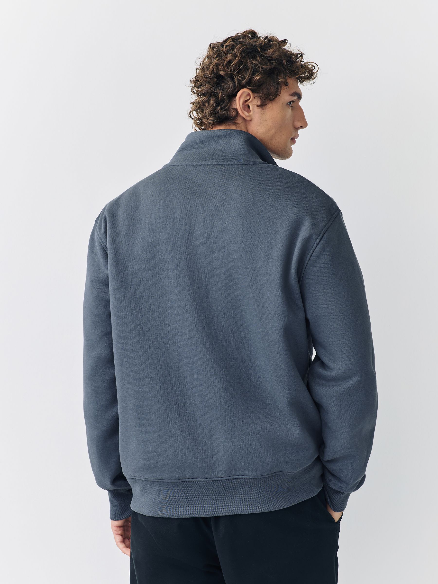 Blauw - Cotton Rich Jersey Full Zip Funnel Neck Sweatshirt