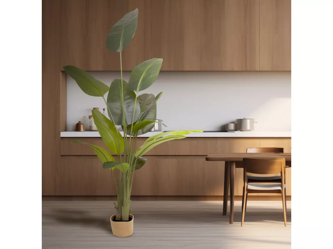 Traveller Banana 210 - Plante artificielle décorative de bananier tropical H210 cm pour l'intérieur et l'extérieur avec pot Beige