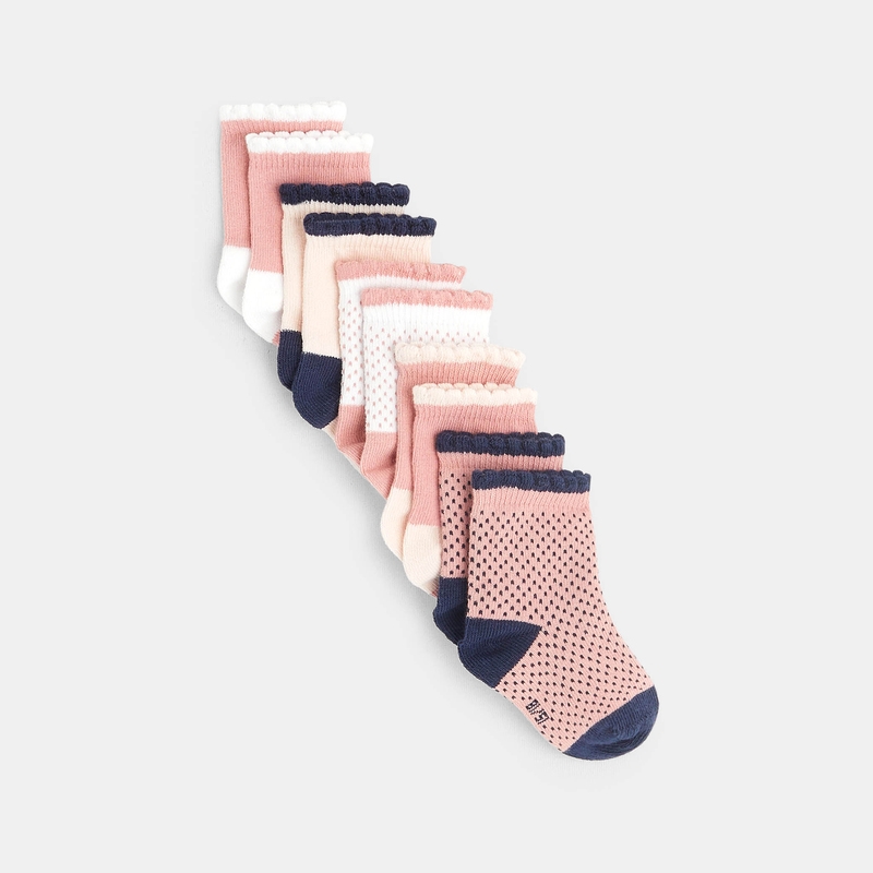 Chaussettes festonnées (lots de 5) roses bébé fille