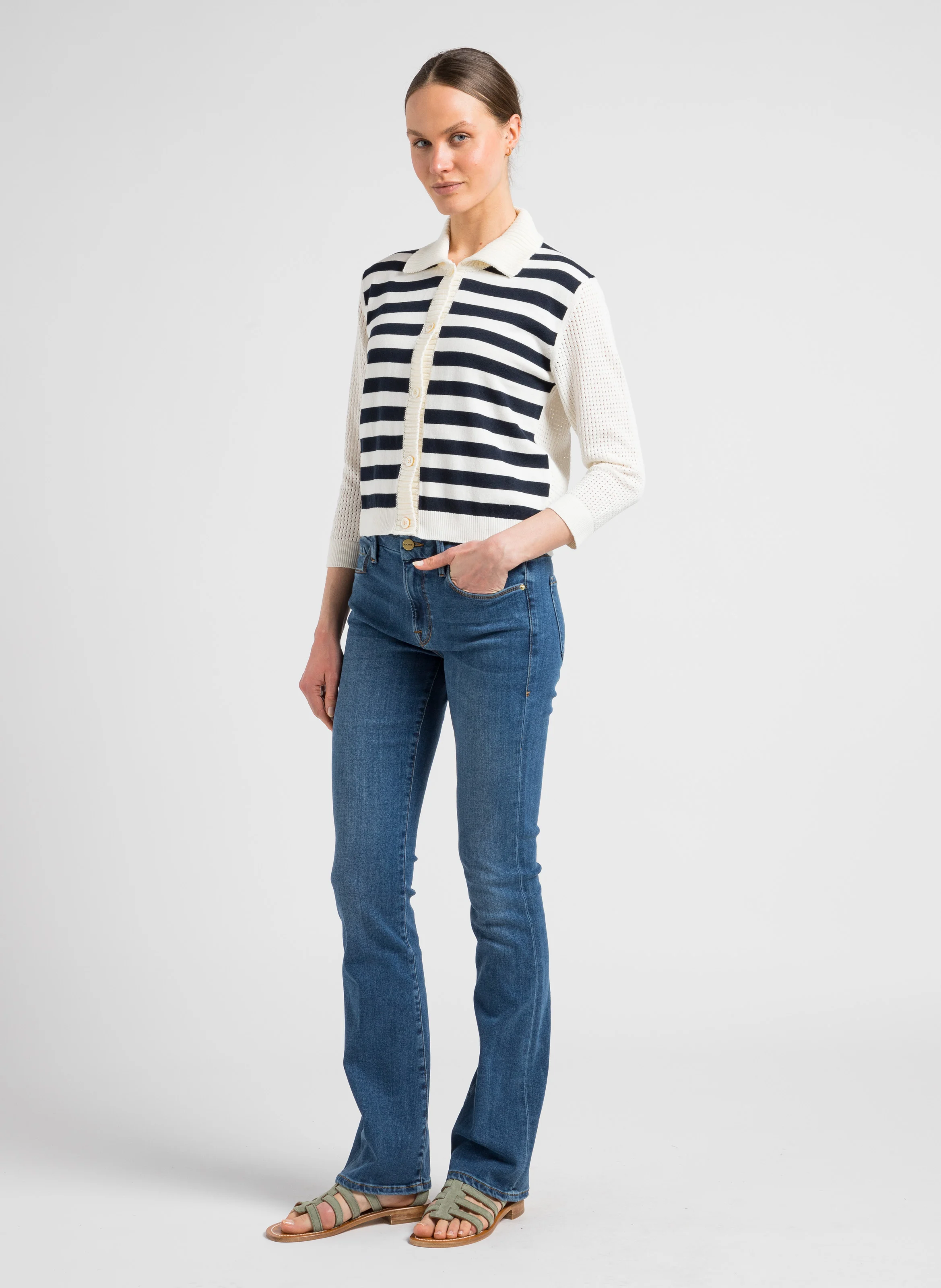 Cardigan à rayures en coton | Blanc