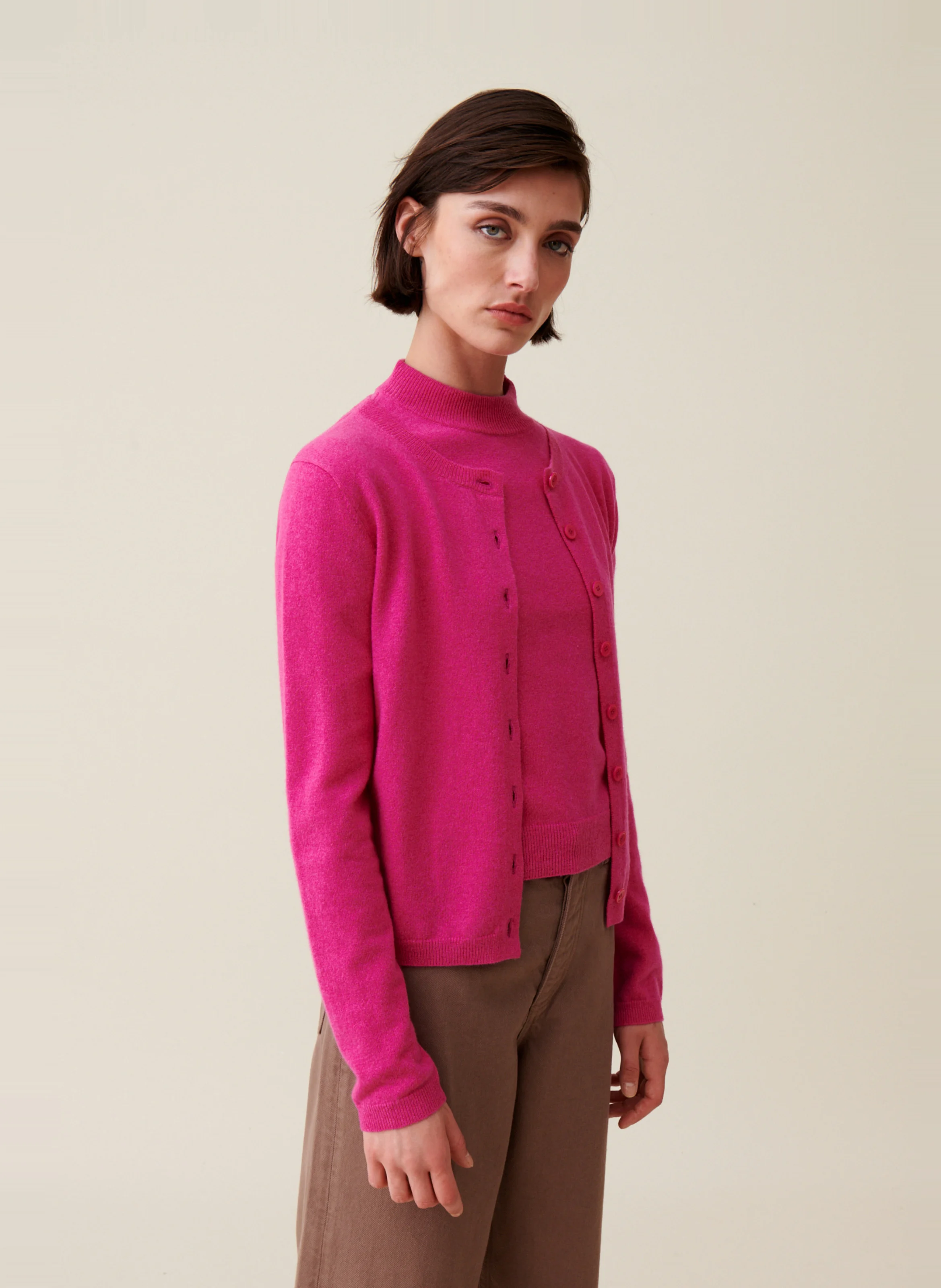 Cardigan en laine brodée | Rose