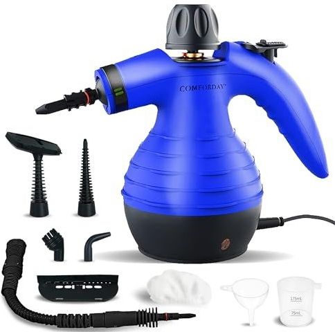 Comforday Multifunctionele stoomreiniger met 9-delige accessoires, onder druk staande handstoomreiniger, perfect voor het verwijderen van vlekken, gordijnen, autostoelen, vloer, badkamer