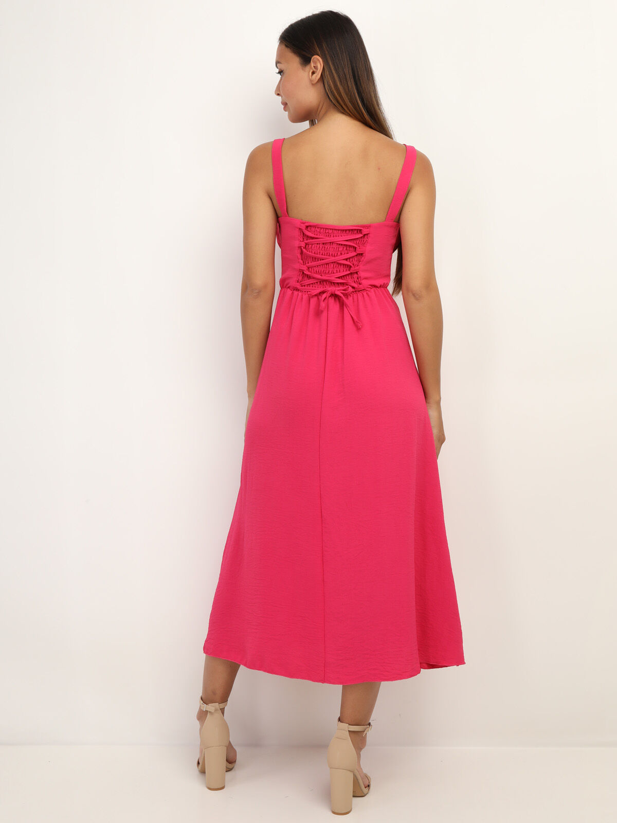 Robe corset mi-longue à fente- Fuchsia