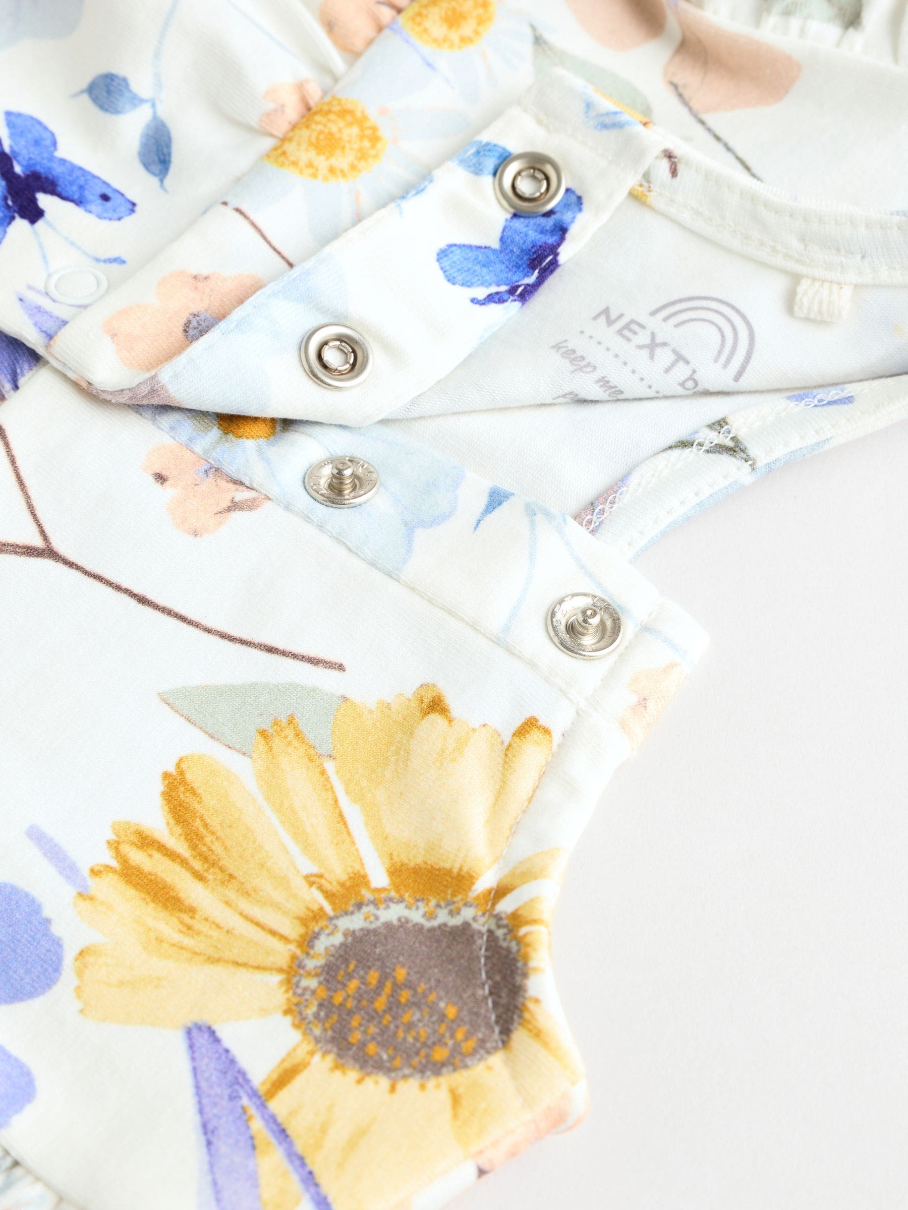 Blauw/wit met bloemenprint - 6 -delig Baby Set van T-shirt met ruches en short (0mnd-2jr)