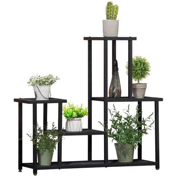 Plantehylle Med 4 Etasjes Flerlags Blomsterhylle Plantestativ For Hagebalkong Metall Svart 91X25X83Cm
