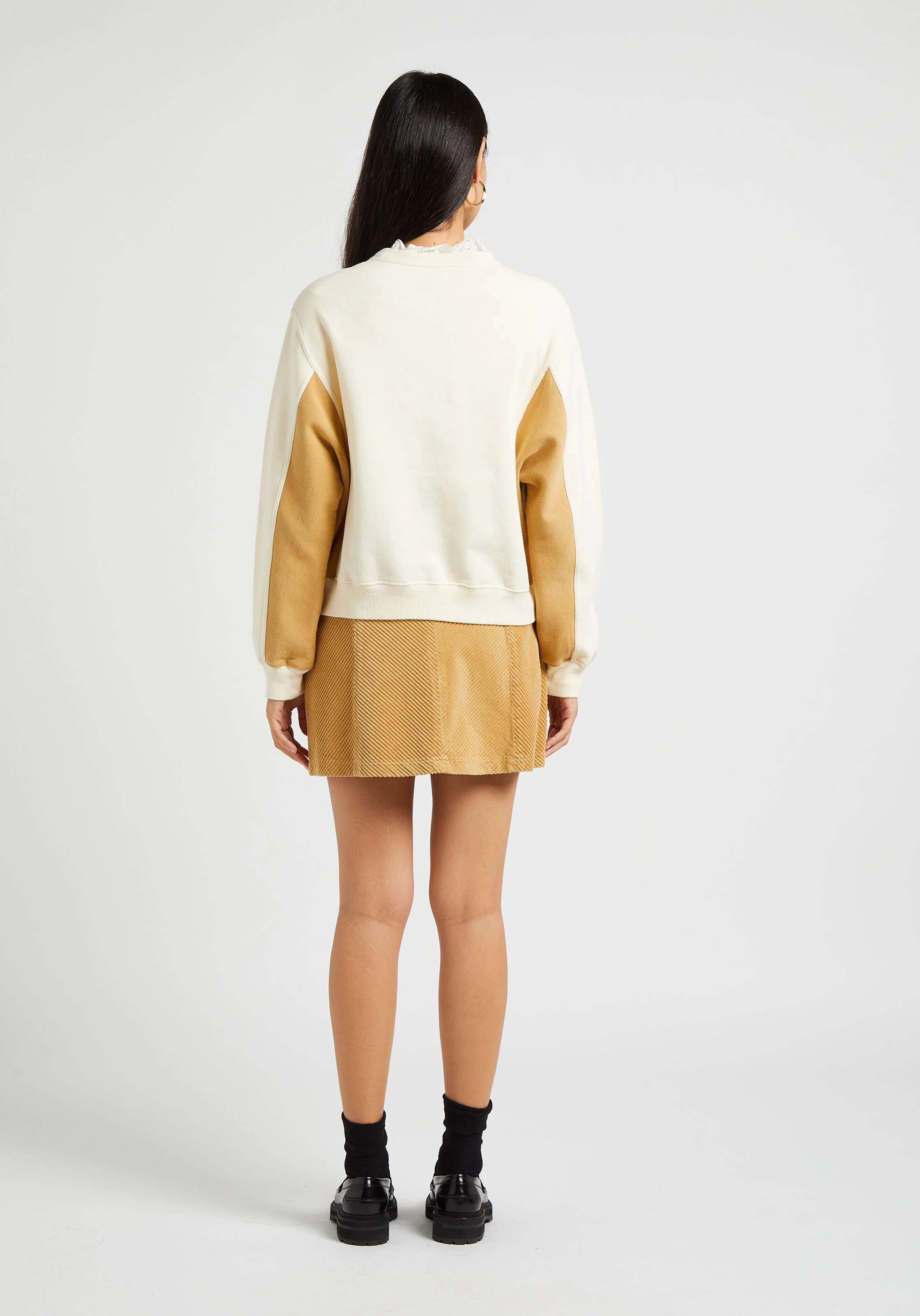 Jupe trapèze en velours de coton côtelé | Beige
