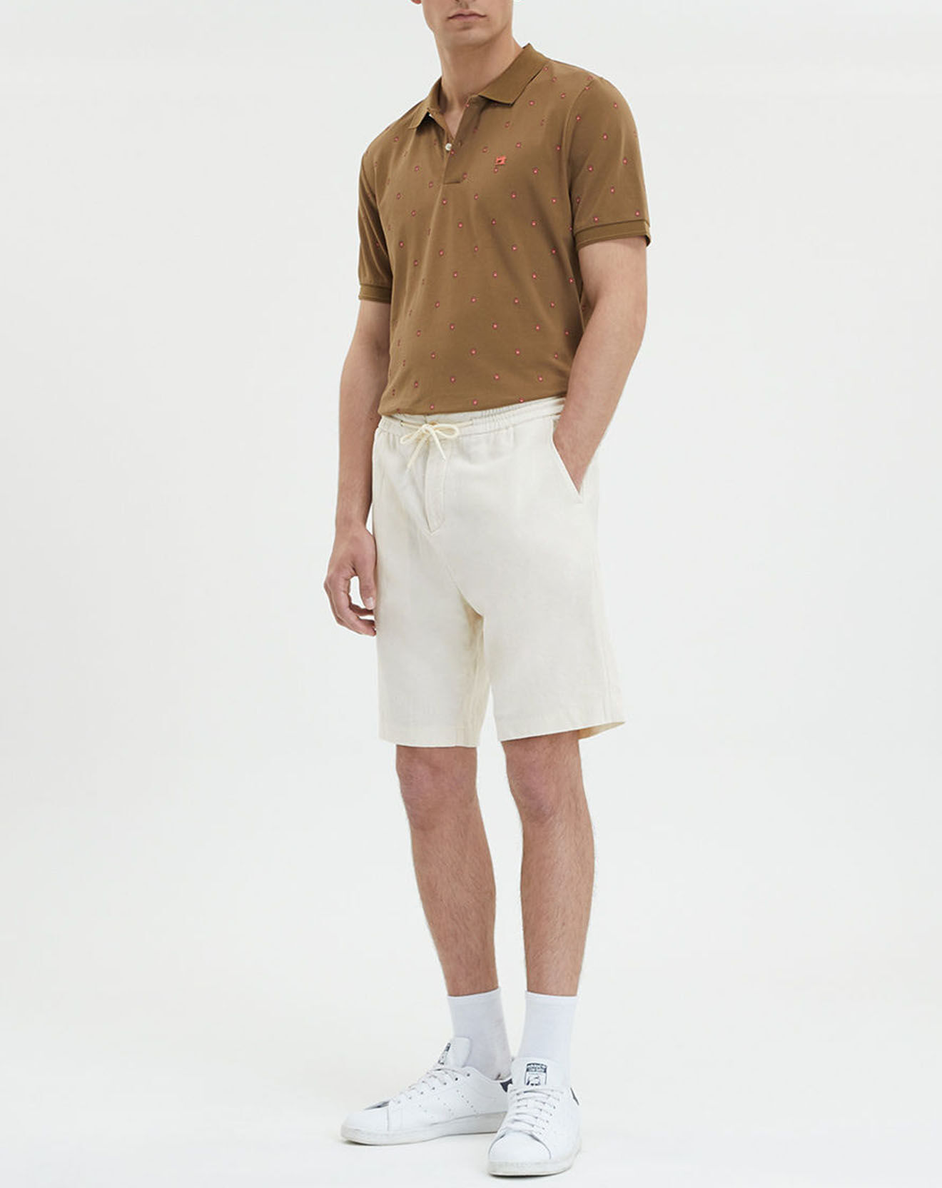 Scotch & Soda Bermuda en Coton bio & Lin Regular Fit élastique écru