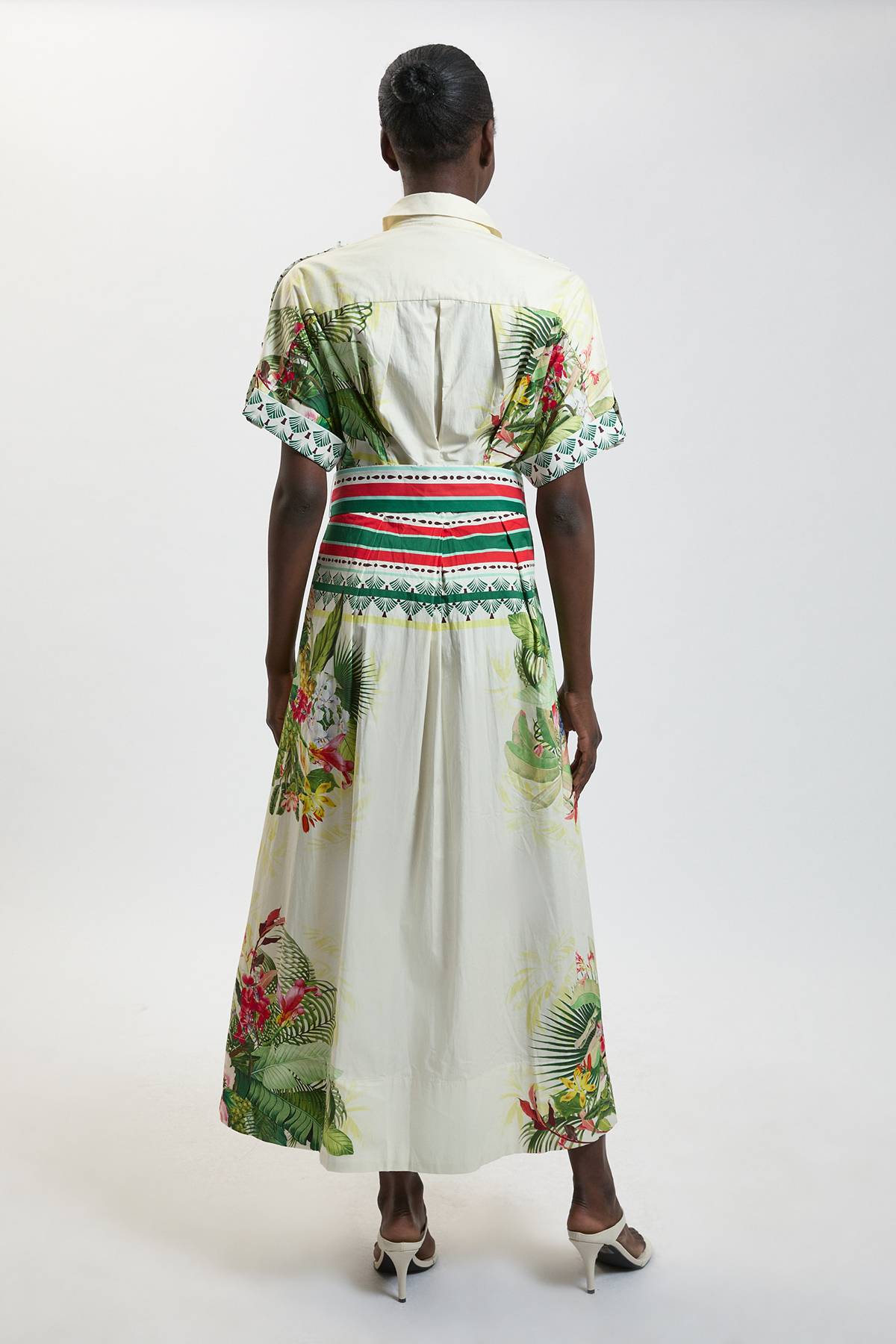 KarenMillen Robe Chemise Maxi Ceinturée En Satin De Coton À Motif Floral Tissé