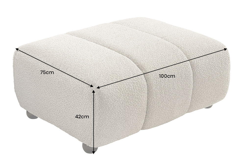 Moderner Hocker ADLON 100cm champagner greige Bouclé Federkern Fußhocker Sitzhocker