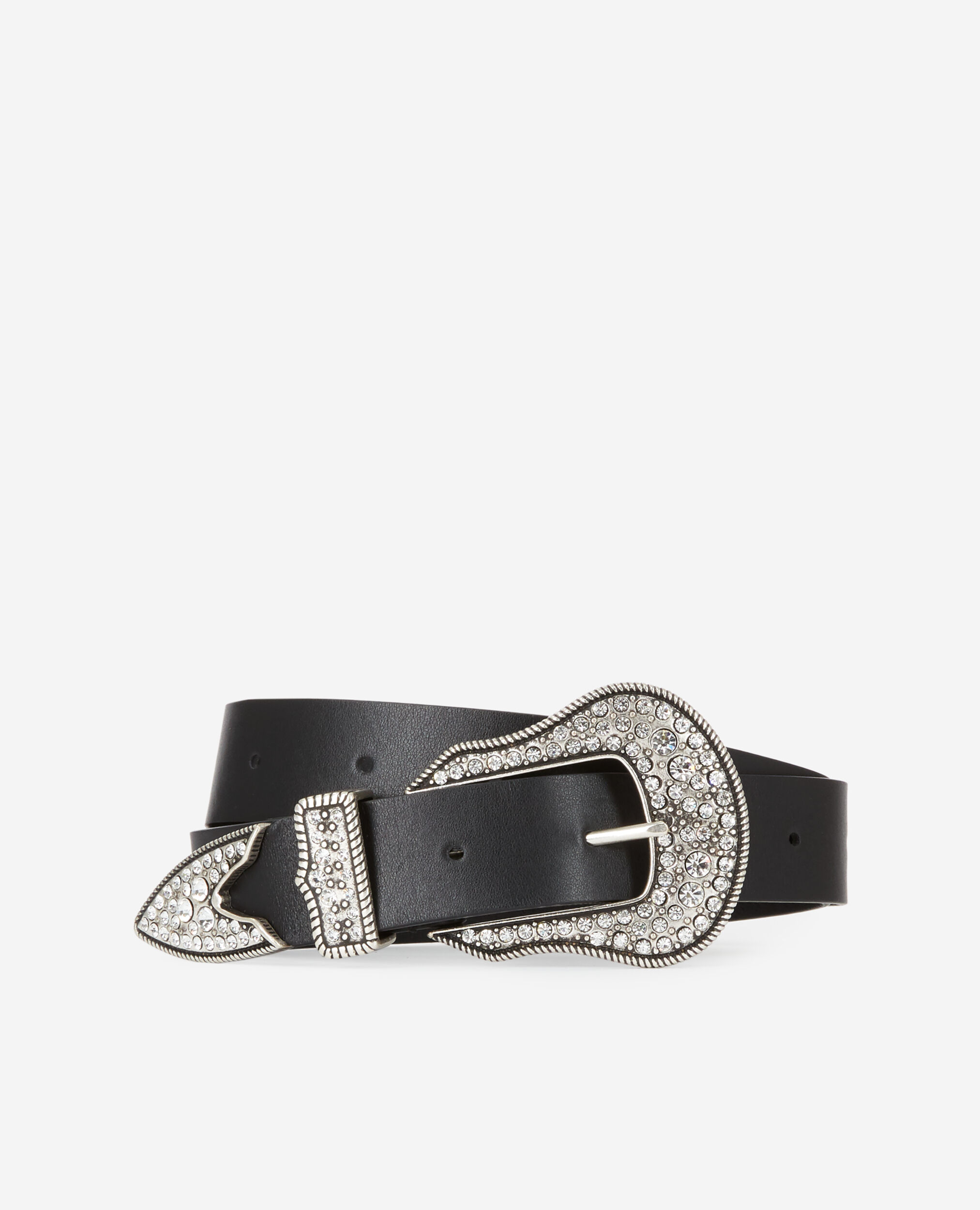 Ceinture en cuir noire boucle argentée