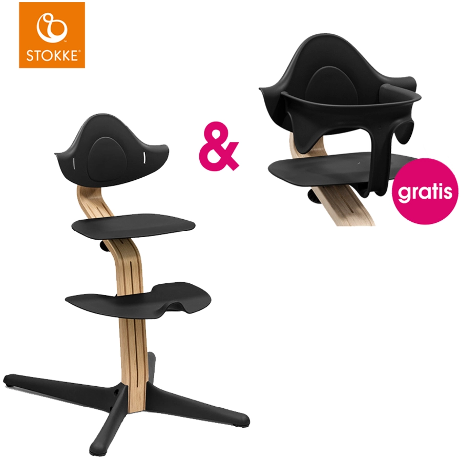 STOKKE® Nomi® Hochstuhl Eiche natur  schwarz + gratis Baby Set schwarz