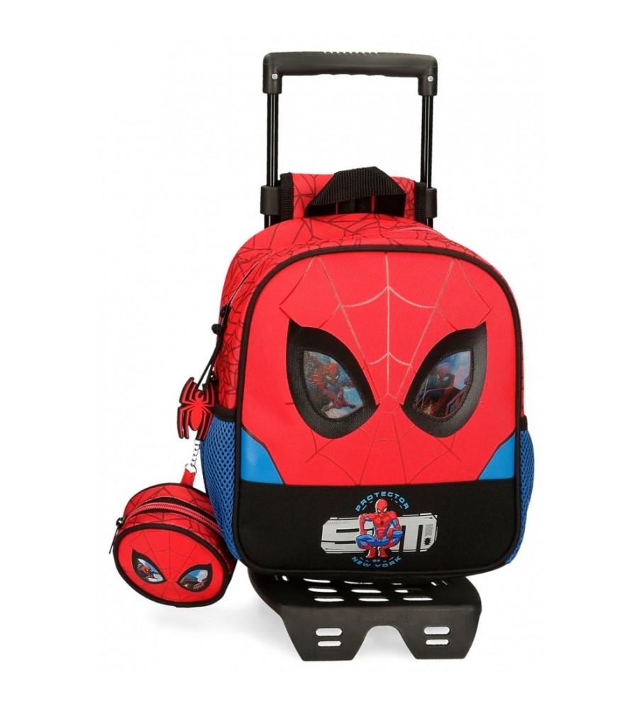 Mochila pré-escolar protetora Joumma Bags do Homem-Aranha com rodas vermelhas.