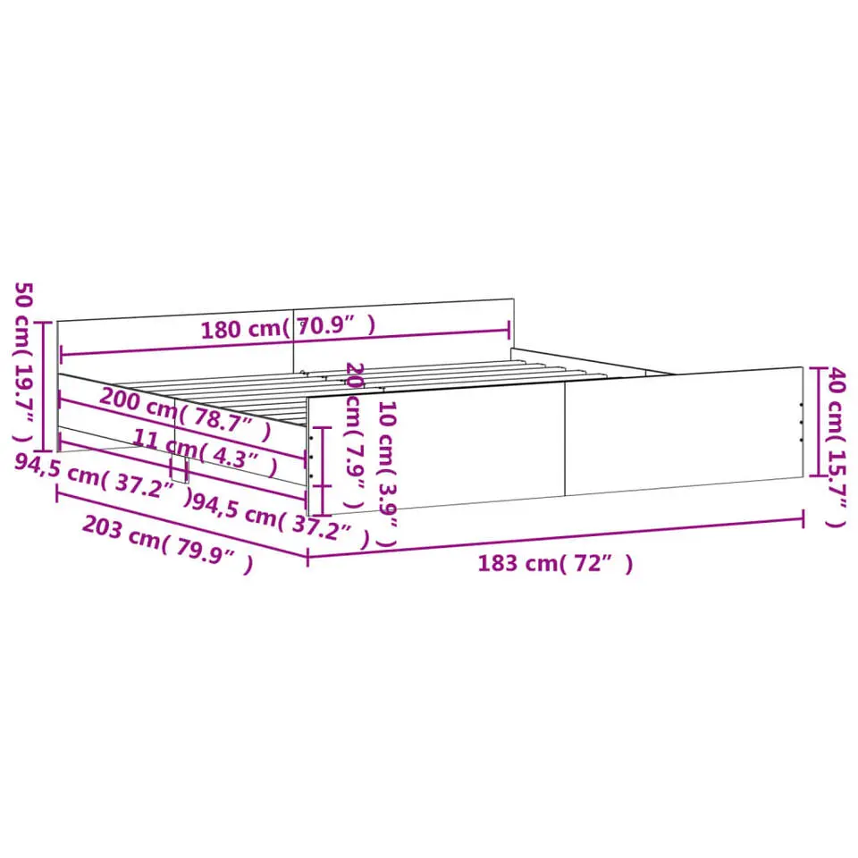 vidaXL - Bed frame met hoofd- en voeteneinde - Gerookt eiken - 180x200 cm