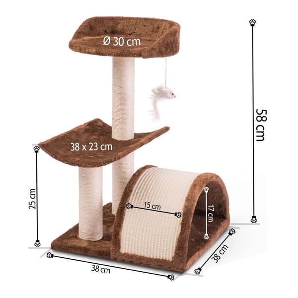 Kattehus med skrapebrett, 58 cm, Brun – Pethaus DR-254