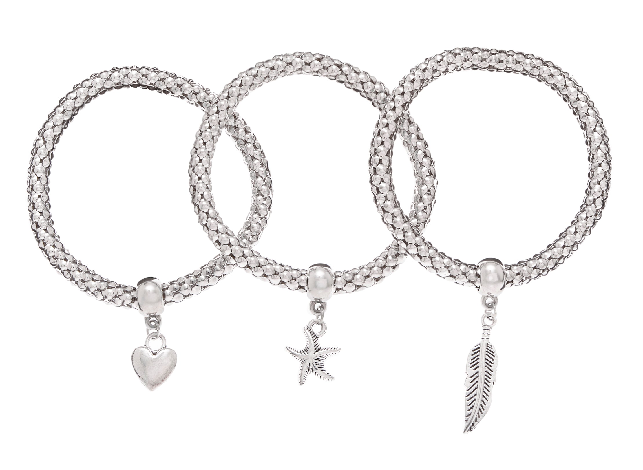 LASCANA Armband Set elastisch, Armbänder mit Anhänger, Herz, Stern, Feder, Armketten Set