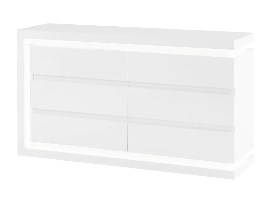 Commode 6 tiroirs - Avec LEDs - MDF - Blanc laqué - FLARANCIA