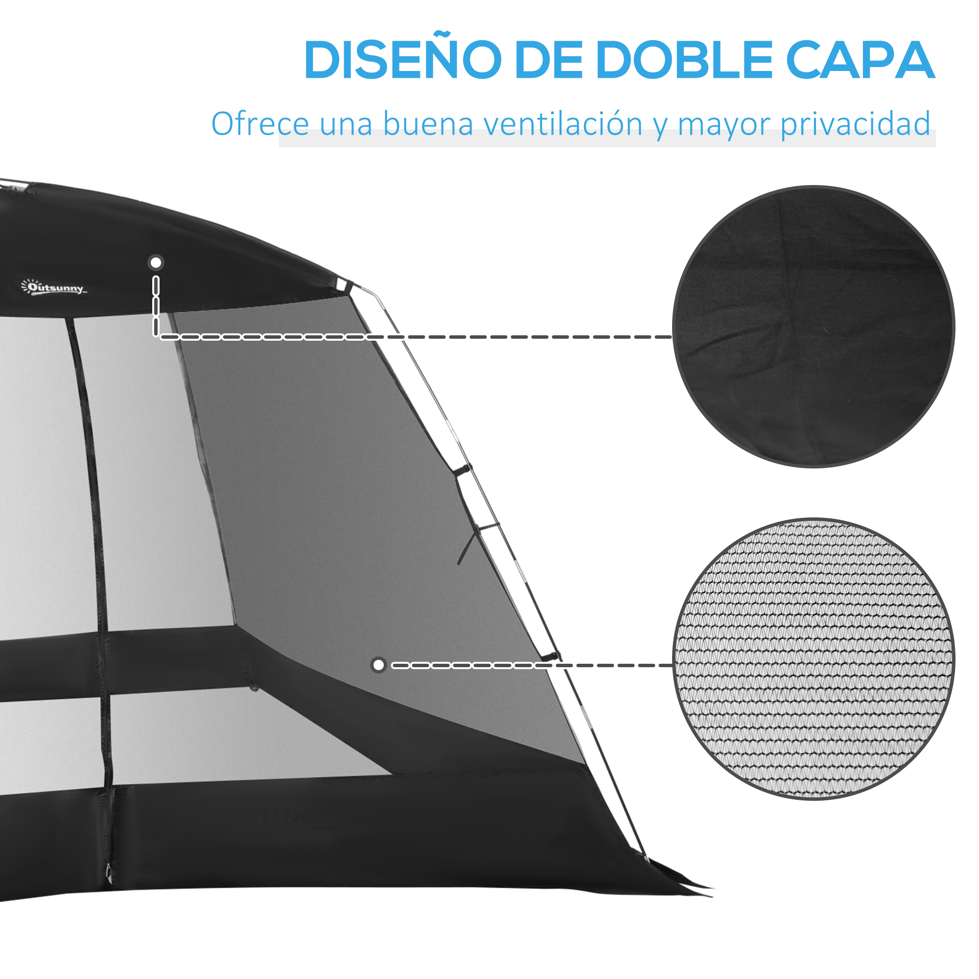 Tenda/gazebo de jardim Outsunny preta para 4 a 6 pessoas, ideal para camping.