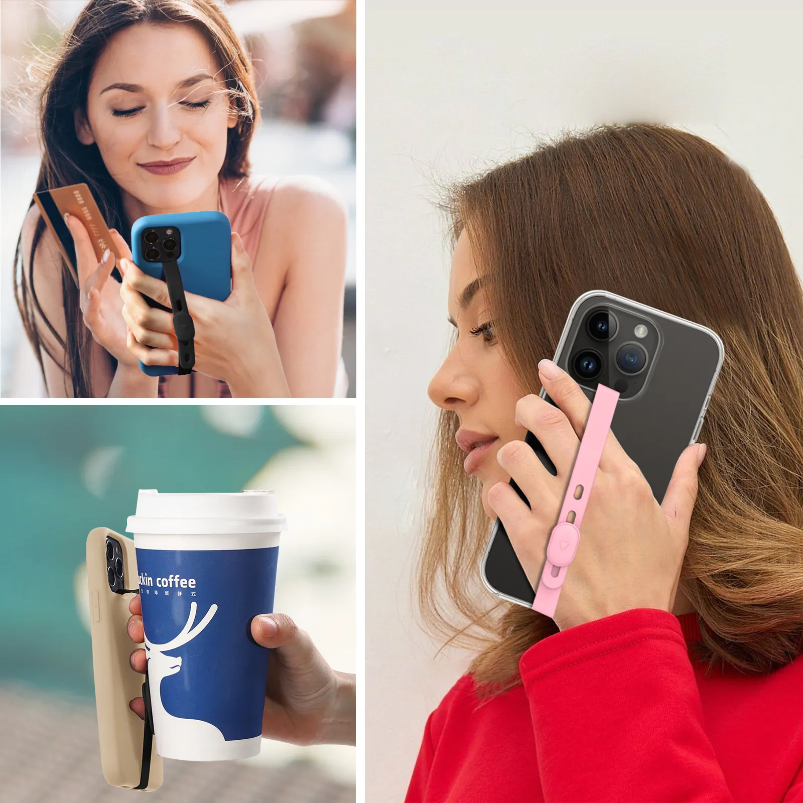 Universal Silikon Finger Griff Strap Halterung für Smartphones - Rosa