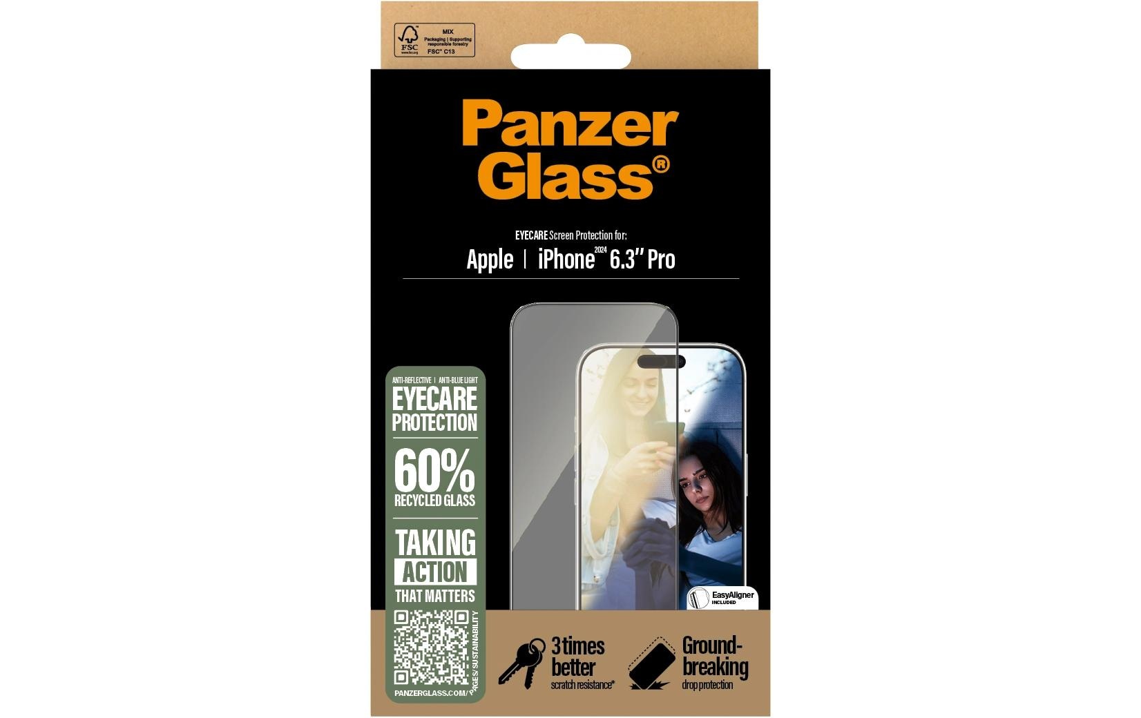 PanzerGlass Displayschutzglas »Ultra Wide Fit EyeCare iPhone 16 Pro« für iPhone 16 Pro 1 Stk. tlg.