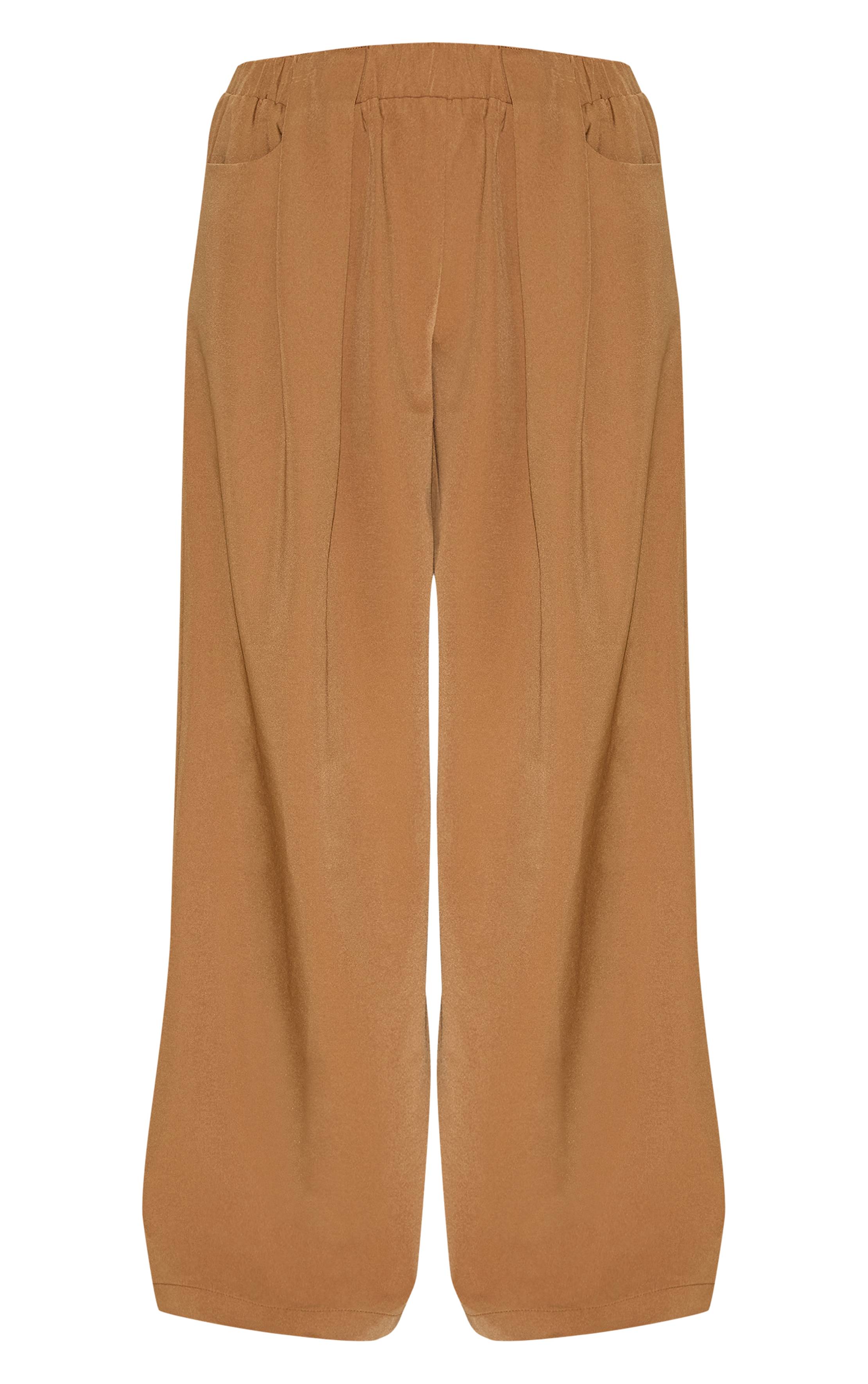 Taupe Pantalon Tailleur À Taille Élastique Détaillée