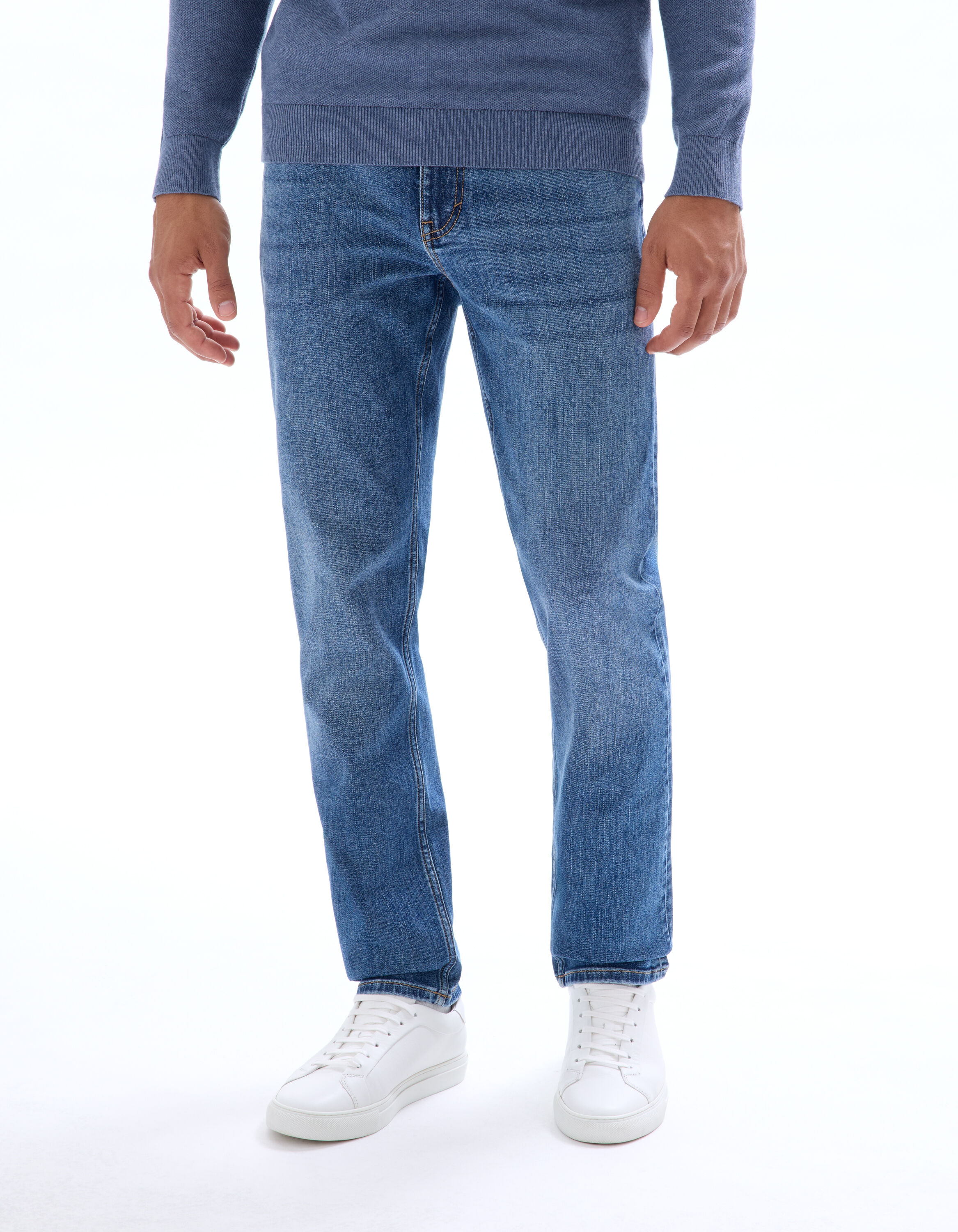 Jean C.15 straight coton stretch 3 longueurs - Bleu