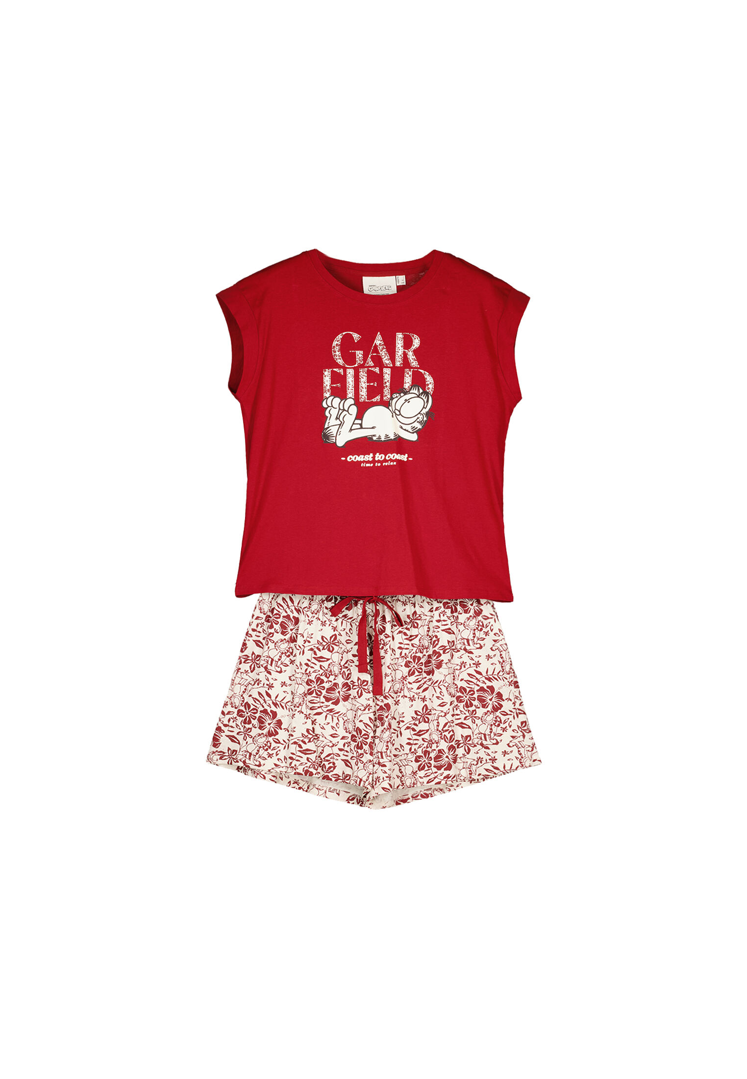 Pijama curto vermelho Garfield 100% algodão - vermelho