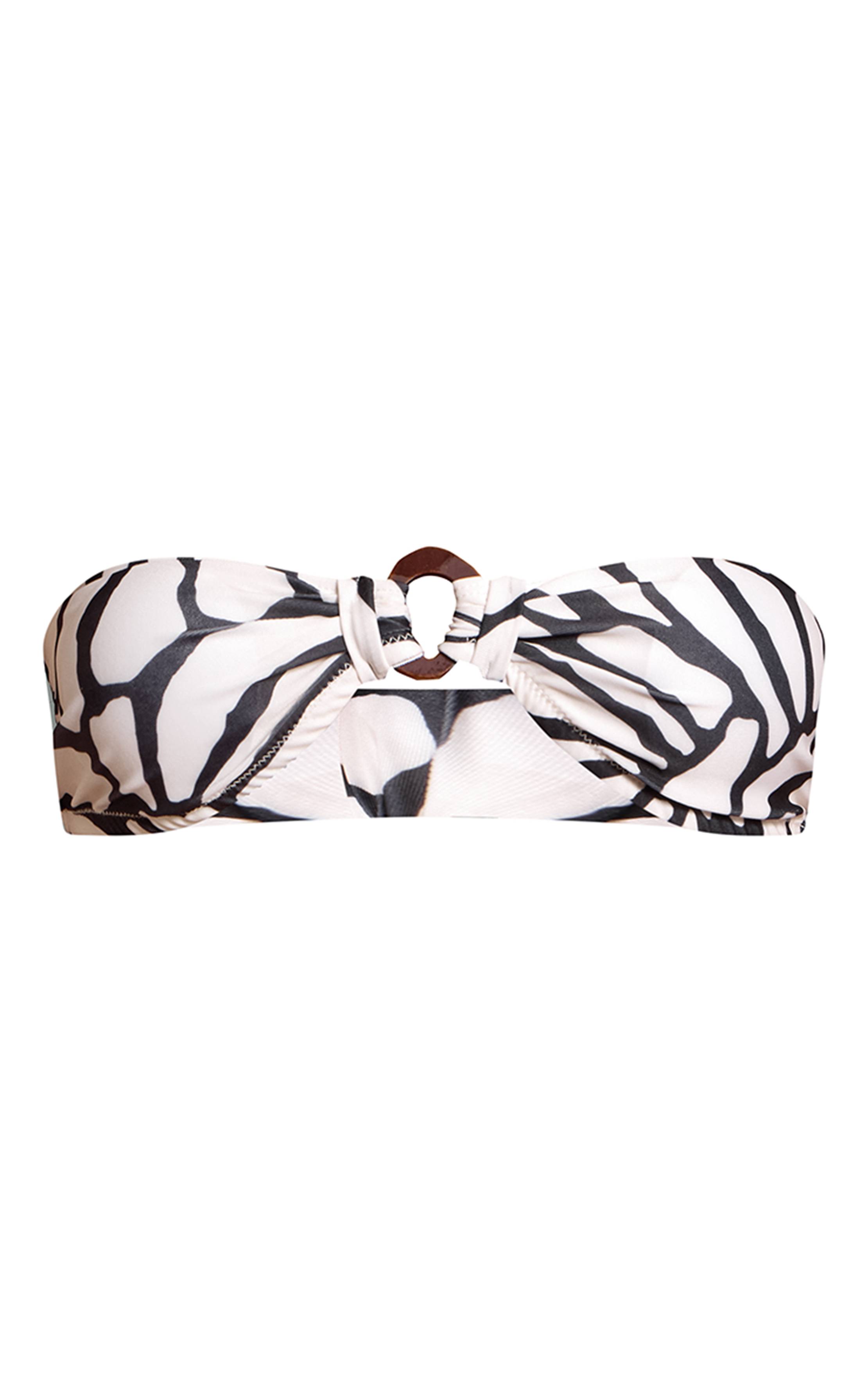 Blanc Haut De Bikini Bandeau À Imprimé Girafe Avec Détails En Bois