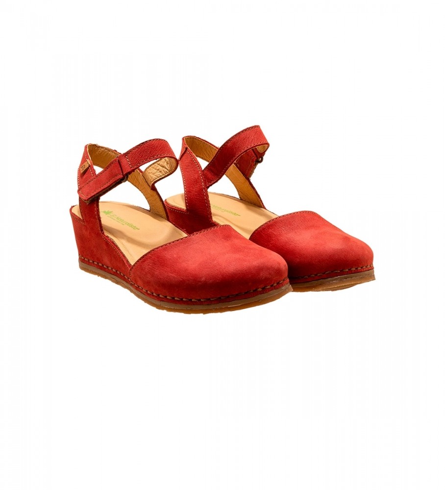 Sandálias El Naturalista N5850 Picual em couro vermelho - Salto plataforma de 5 cm -