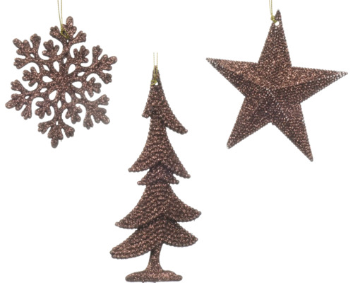 Kerstdecoratie hanger, kunststof, glitter, bruin
