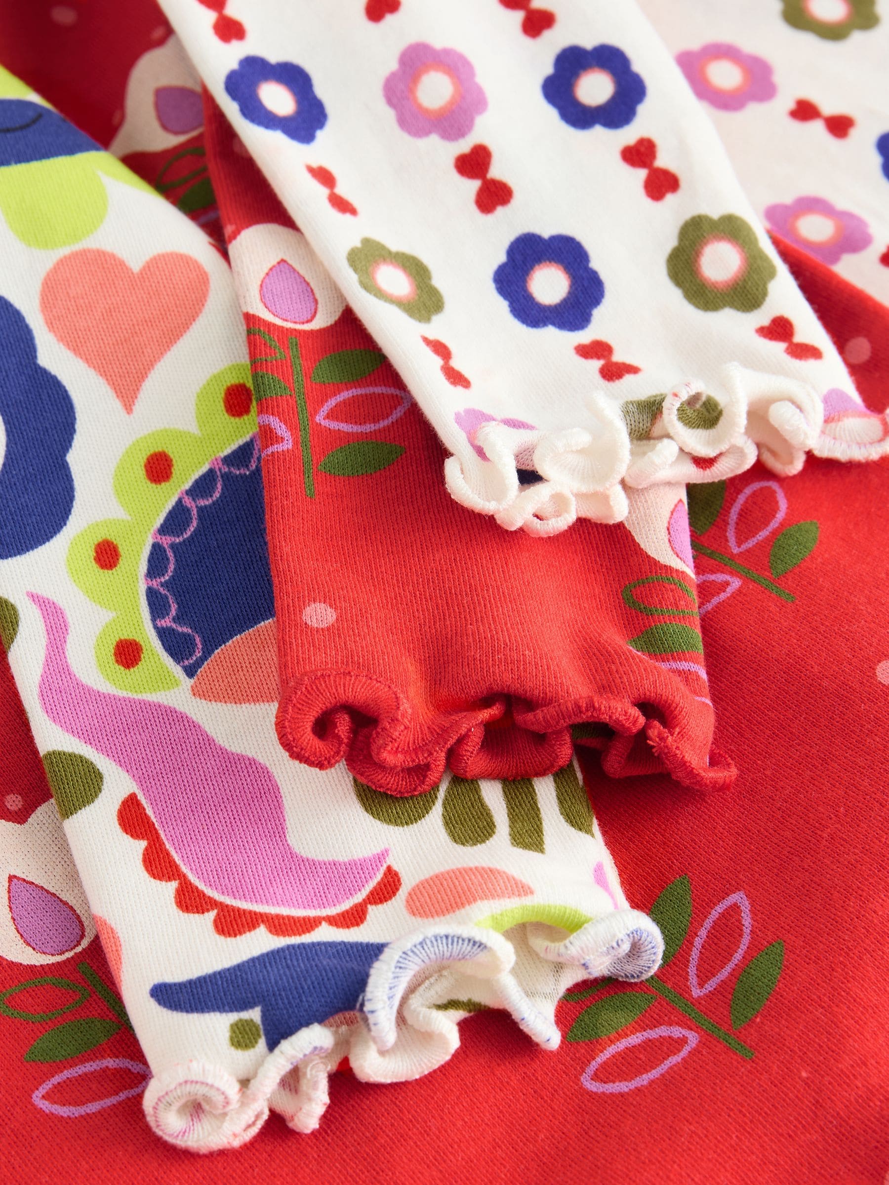 Rood/ecru bloemenprint - Verpakking van 3 knusse pyjama's (9 mnd-10 jr)
