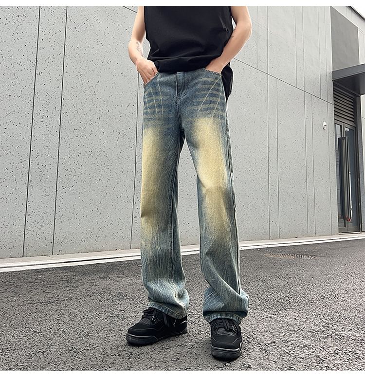 POSI - Mid Rise Washed Straight Leg Jeans